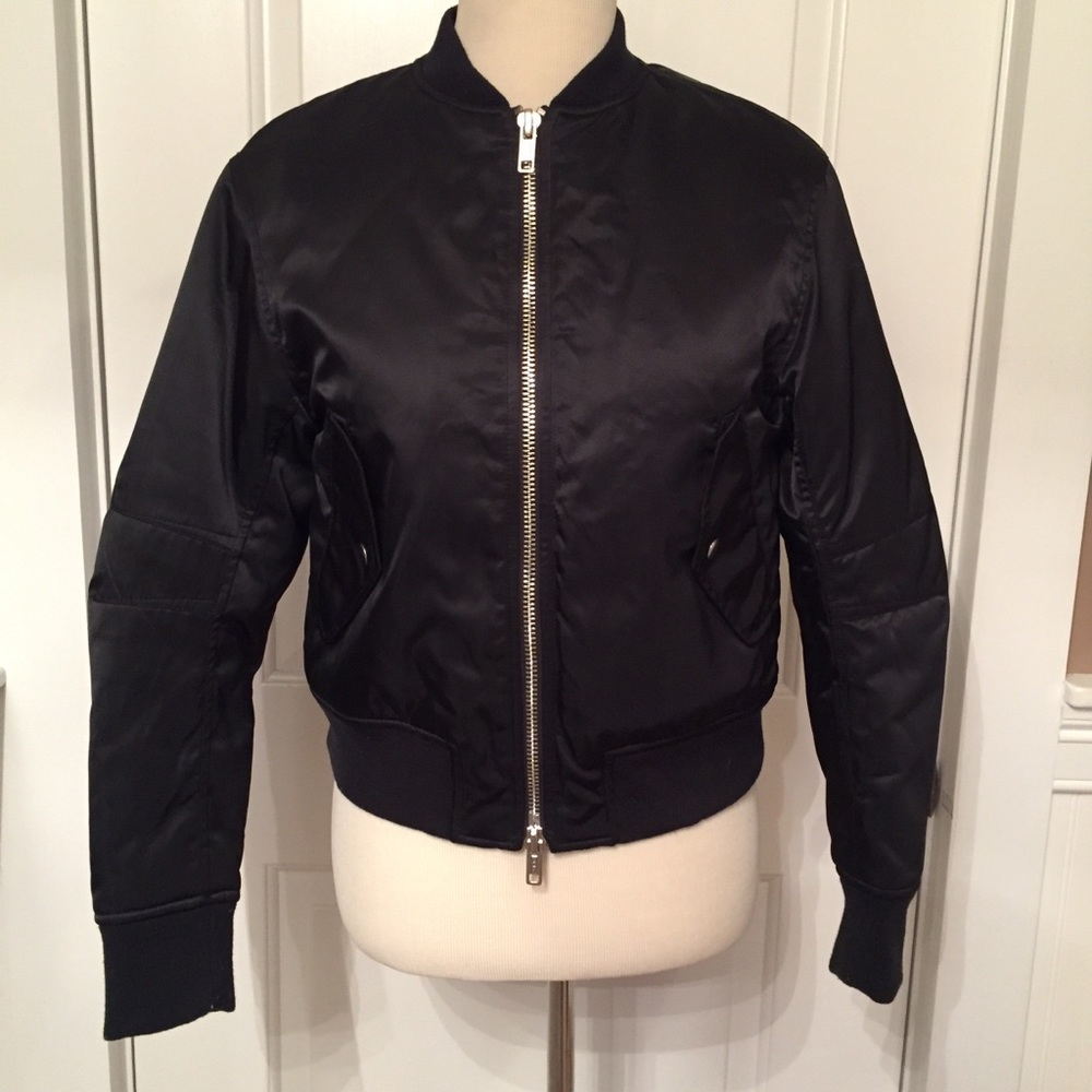 3.1 PHILLIP LIM JACKET BLACK BOMBER CRISSCROSS GROMMET ZIP FRONT COAT SIZE S
